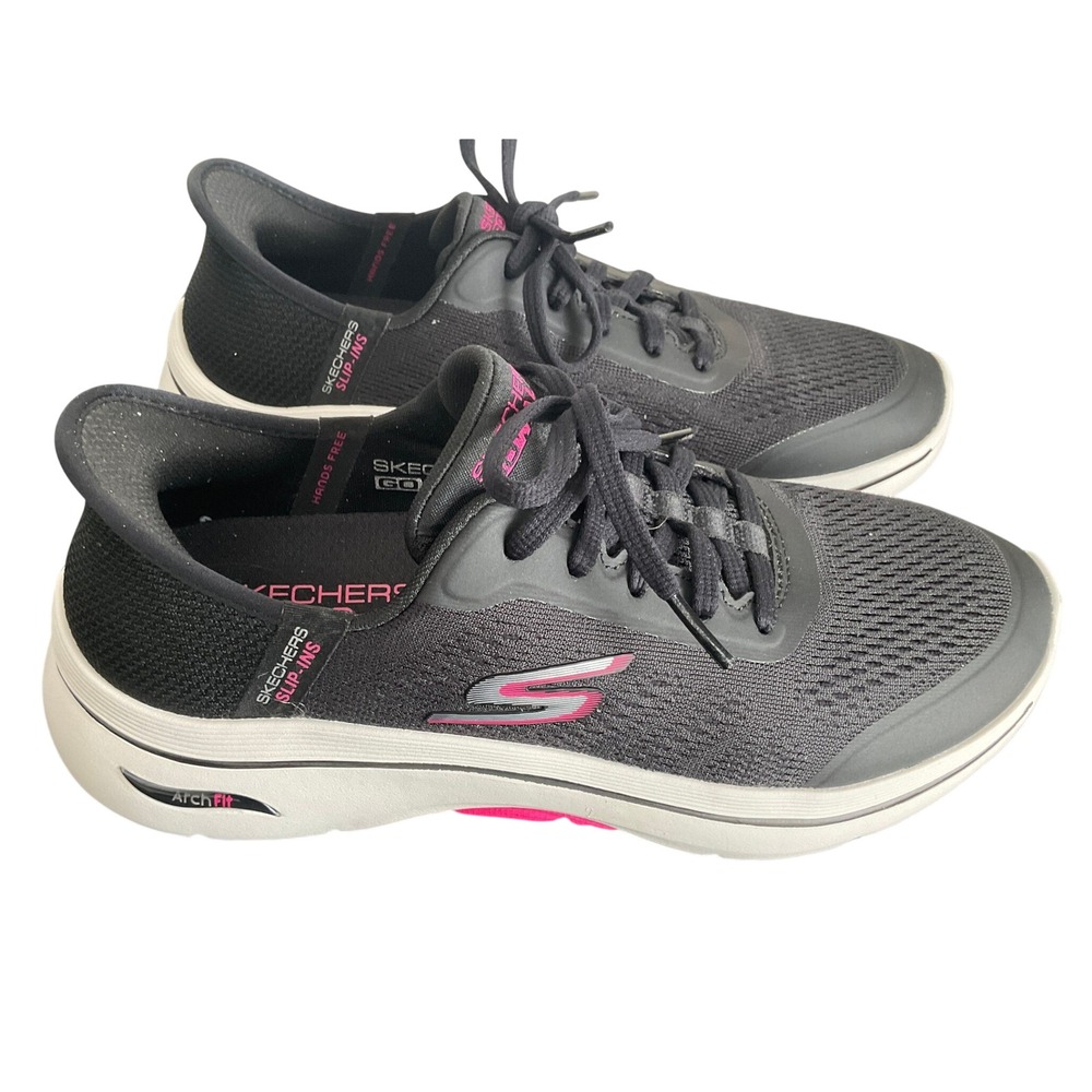 Skechers GoWalk Arch Fit Hands Free Slip-ins Black Pink 124886 Womens 8.5